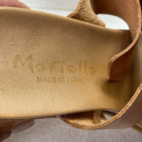 Mariella Wedge Slide Sandals Womens 8 Tan Leather Open Toe Buckle Made In Italy - Picture 8 of 12